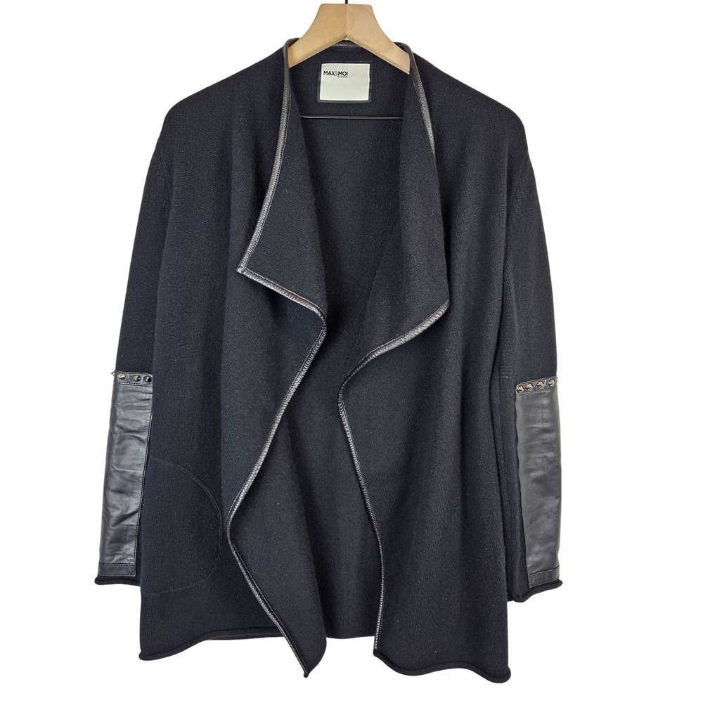 Max&Moi by Lederer cashmere leather open front cardigan with‎ studs black, 38